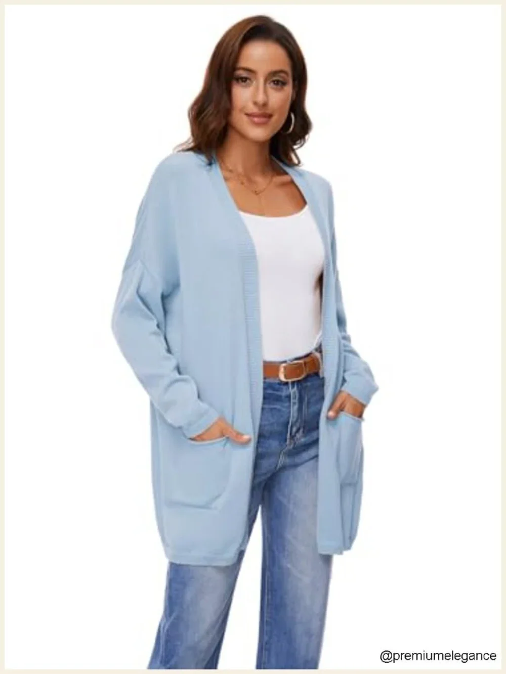 100% Cotton Oversized Open Front Cardigan with Pockets Casual Knit Sweater